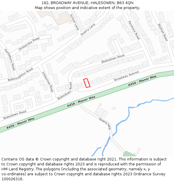 192, BROADWAY AVENUE, HALESOWEN, B63 4QN: Location map and indicative extent of plot