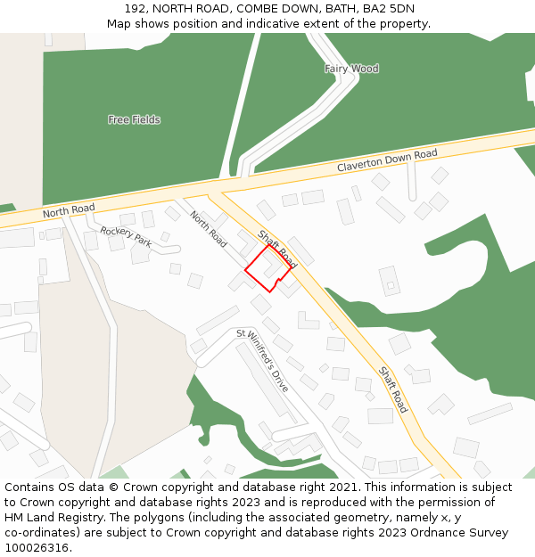 192, NORTH ROAD, COMBE DOWN, BATH, BA2 5DN: Location map and indicative extent of plot