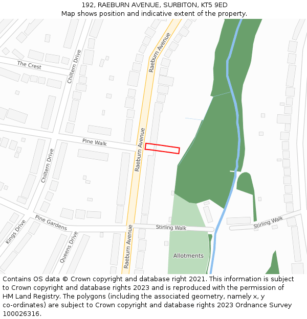 192, RAEBURN AVENUE, SURBITON, KT5 9ED: Location map and indicative extent of plot