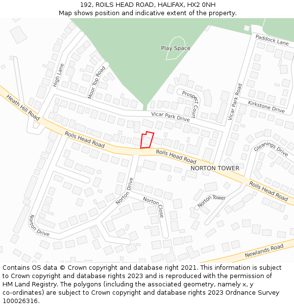 192, ROILS HEAD ROAD, HALIFAX, HX2 0NH: Location map and indicative extent of plot