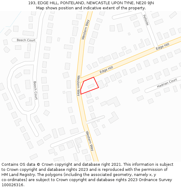 193, EDGE HILL, PONTELAND, NEWCASTLE UPON TYNE, NE20 9JN: Location map and indicative extent of plot