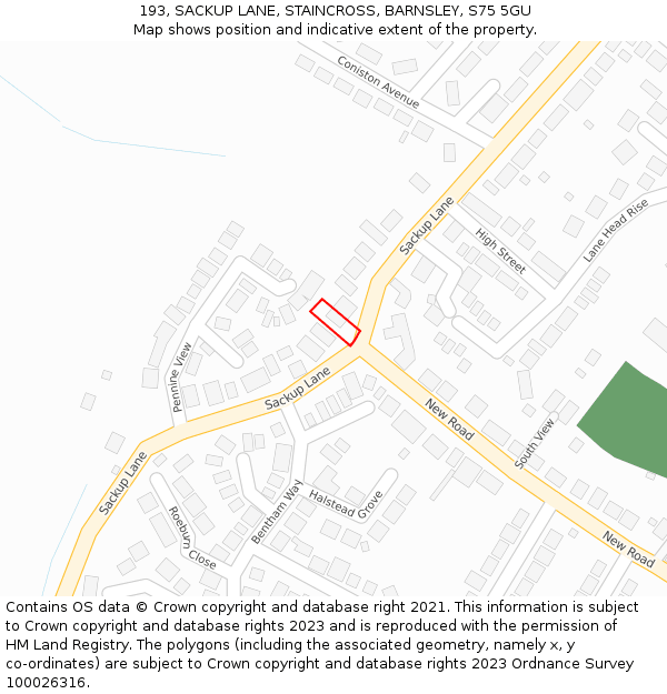 193, SACKUP LANE, STAINCROSS, BARNSLEY, S75 5GU: Location map and indicative extent of plot