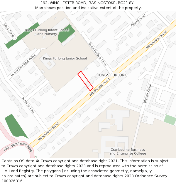 193, WINCHESTER ROAD, BASINGSTOKE, RG21 8YH: Location map and indicative extent of plot