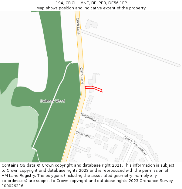 194, CRICH LANE, BELPER, DE56 1EP: Location map and indicative extent of plot