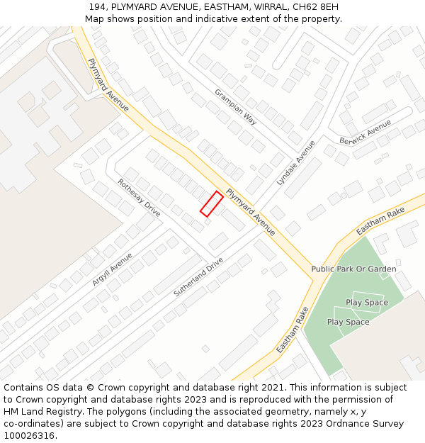 194, PLYMYARD AVENUE, EASTHAM, WIRRAL, CH62 8EH: Location map and indicative extent of plot