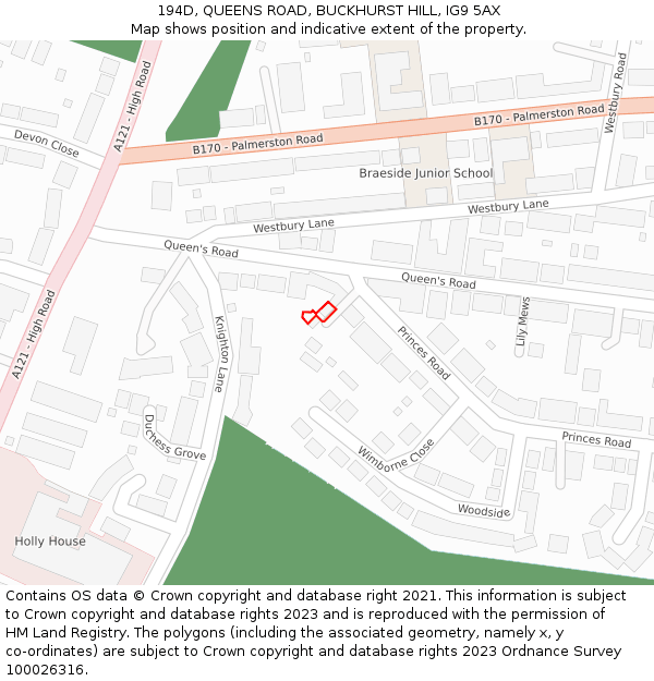 194D, QUEENS ROAD, BUCKHURST HILL, IG9 5AX: Location map and indicative extent of plot