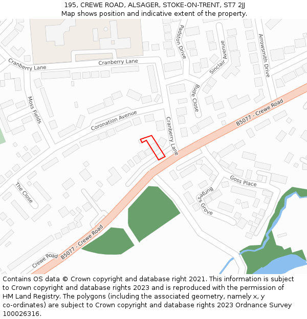 195, CREWE ROAD, ALSAGER, STOKE-ON-TRENT, ST7 2JJ: Location map and indicative extent of plot