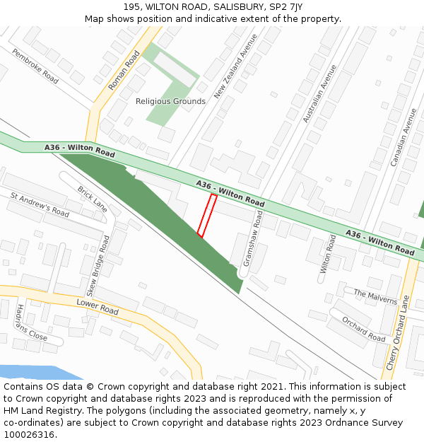 195, WILTON ROAD, SALISBURY, SP2 7JY: Location map and indicative extent of plot