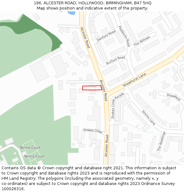 196, ALCESTER ROAD, HOLLYWOOD, BIRMINGHAM, B47 5HQ: Location map and indicative extent of plot