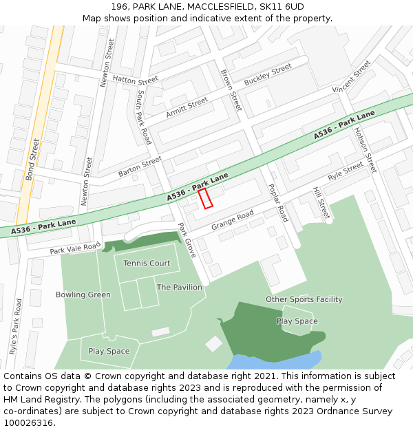 196, PARK LANE, MACCLESFIELD, SK11 6UD: Location map and indicative extent of plot