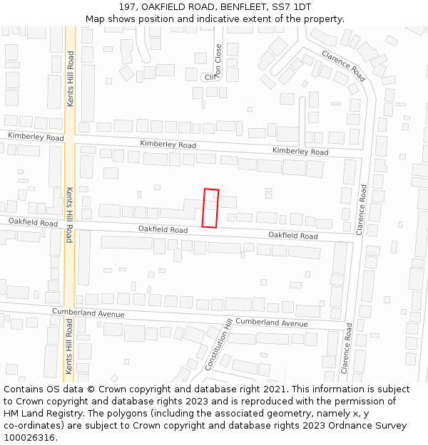 197, OAKFIELD ROAD, BENFLEET, SS7 1DT: Location map and indicative extent of plot