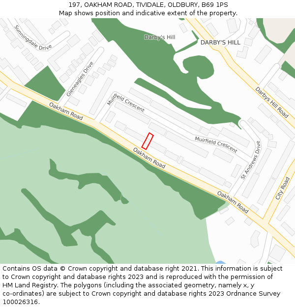 197, OAKHAM ROAD, TIVIDALE, OLDBURY, B69 1PS: Location map and indicative extent of plot