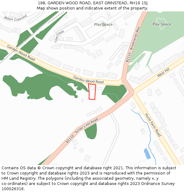 198, GARDEN WOOD ROAD, EAST GRINSTEAD, RH19 1SJ: Location map and indicative extent of plot