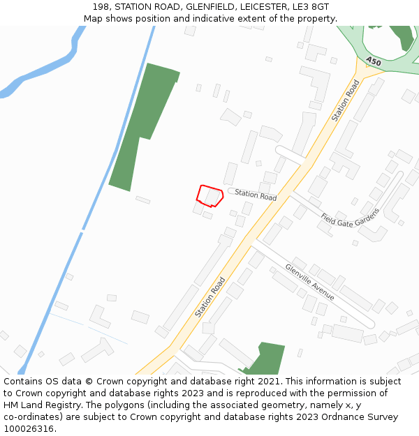 198, STATION ROAD, GLENFIELD, LEICESTER, LE3 8GT: Location map and indicative extent of plot