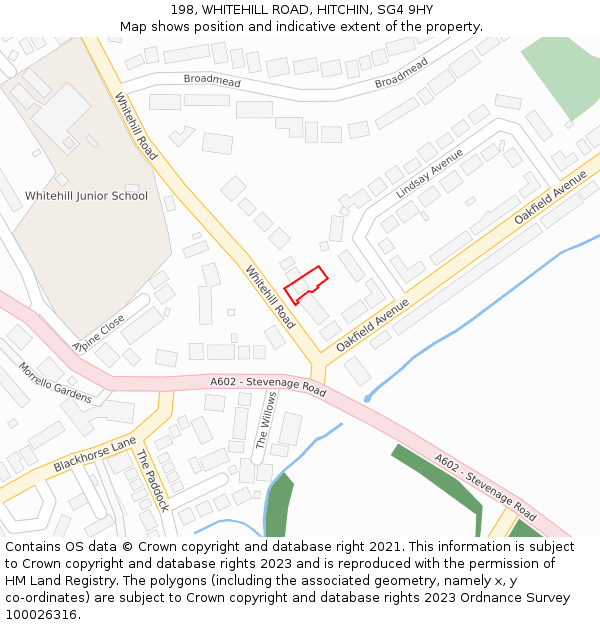 198, WHITEHILL ROAD, HITCHIN, SG4 9HY: Location map and indicative extent of plot