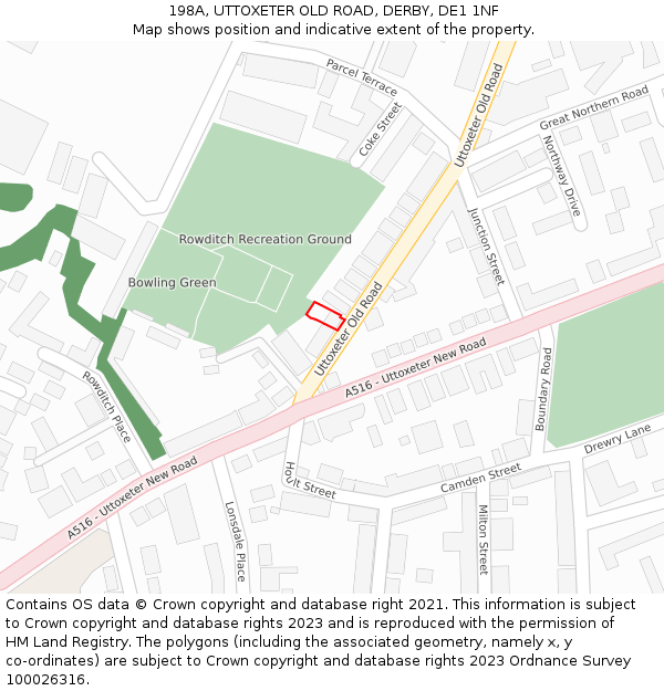 198A, UTTOXETER OLD ROAD, DERBY, DE1 1NF: Location map and indicative extent of plot