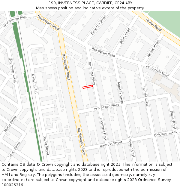 199, INVERNESS PLACE, CARDIFF, CF24 4RY: Location map and indicative extent of plot