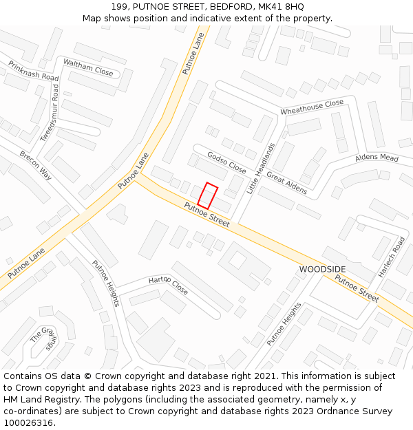 199, PUTNOE STREET, BEDFORD, MK41 8HQ: Location map and indicative extent of plot