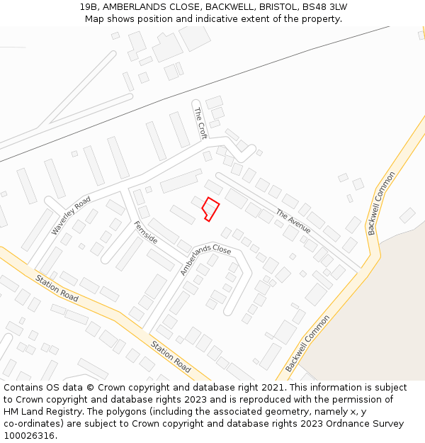 19B, AMBERLANDS CLOSE, BACKWELL, BRISTOL, BS48 3LW: Location map and indicative extent of plot