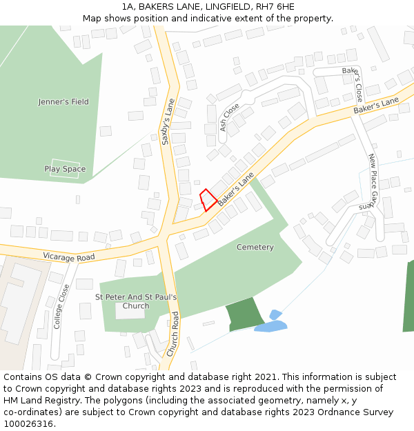 1A, BAKERS LANE, LINGFIELD, RH7 6HE: Location map and indicative extent of plot