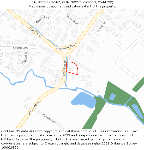 1A, BERRICK ROAD, CHALGROVE, OXFORD, OX44 7RQ: Location map and indicative extent of plot