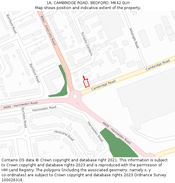 1A, CAMBRIDGE ROAD, BEDFORD, MK42 0LH: Location map and indicative extent of plot