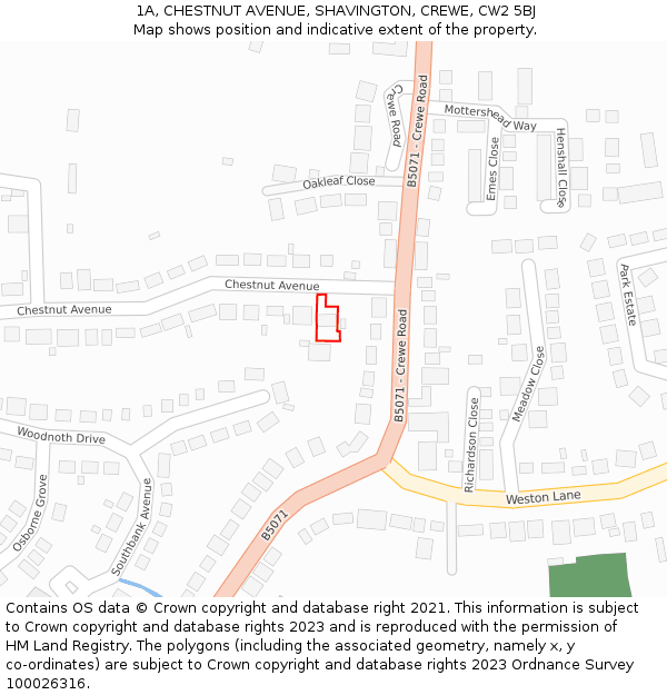 1A, CHESTNUT AVENUE, SHAVINGTON, CREWE, CW2 5BJ: Location map and indicative extent of plot