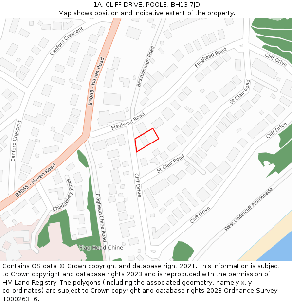 1A, CLIFF DRIVE, POOLE, BH13 7JD: Location map and indicative extent of plot