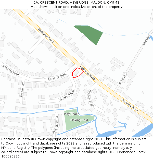 1A, CRESCENT ROAD, HEYBRIDGE, MALDON, CM9 4SJ: Location map and indicative extent of plot