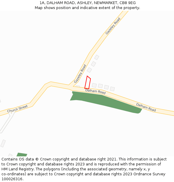 1A, DALHAM ROAD, ASHLEY, NEWMARKET, CB8 9EG: Location map and indicative extent of plot