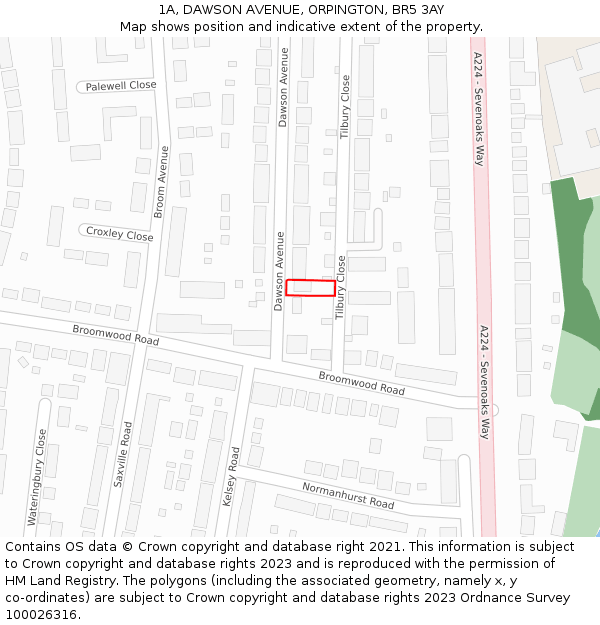 1A, DAWSON AVENUE, ORPINGTON, BR5 3AY: Location map and indicative extent of plot