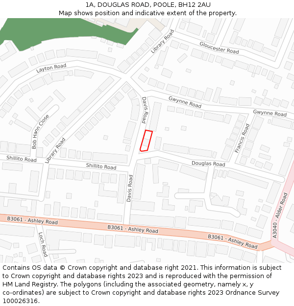 1A, DOUGLAS ROAD, POOLE, BH12 2AU: Location map and indicative extent of plot