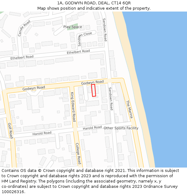 1A, GODWYN ROAD, DEAL, CT14 6QR: Location map and indicative extent of plot