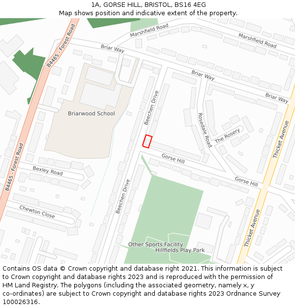 1A, GORSE HILL, BRISTOL, BS16 4EG: Location map and indicative extent of plot