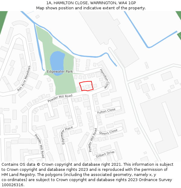 1A, HAMILTON CLOSE, WARRINGTON, WA4 1GP: Location map and indicative extent of plot