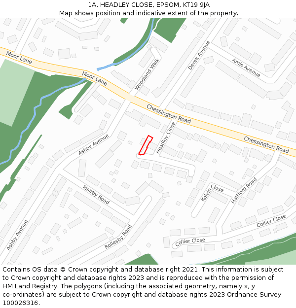 1A, HEADLEY CLOSE, EPSOM, KT19 9JA: Location map and indicative extent of plot