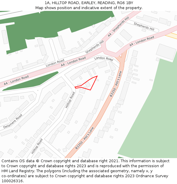 1A, HILLTOP ROAD, EARLEY, READING, RG6 1BY: Location map and indicative extent of plot