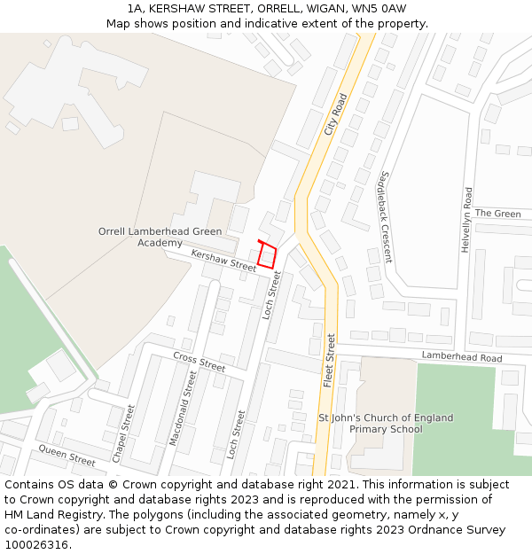 1A, KERSHAW STREET, ORRELL, WIGAN, WN5 0AW: Location map and indicative extent of plot