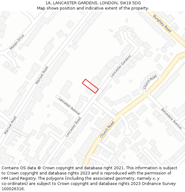 1A, LANCASTER GARDENS, LONDON, SW19 5DG: Location map and indicative extent of plot