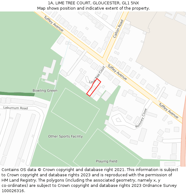 1A, LIME TREE COURT, GLOUCESTER, GL1 5NX: Location map and indicative extent of plot