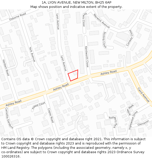 1A, LYON AVENUE, NEW MILTON, BH25 6AP: Location map and indicative extent of plot