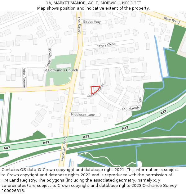 1A, MARKET MANOR, ACLE, NORWICH, NR13 3ET: Location map and indicative extent of plot