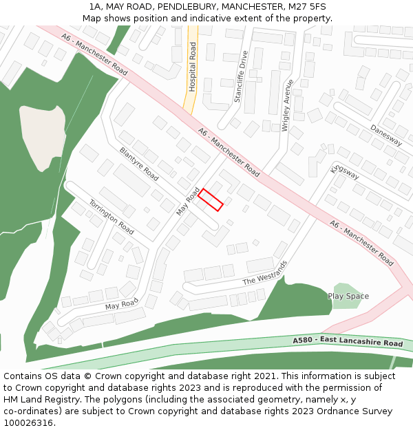 1A, MAY ROAD, PENDLEBURY, MANCHESTER, M27 5FS: Location map and indicative extent of plot