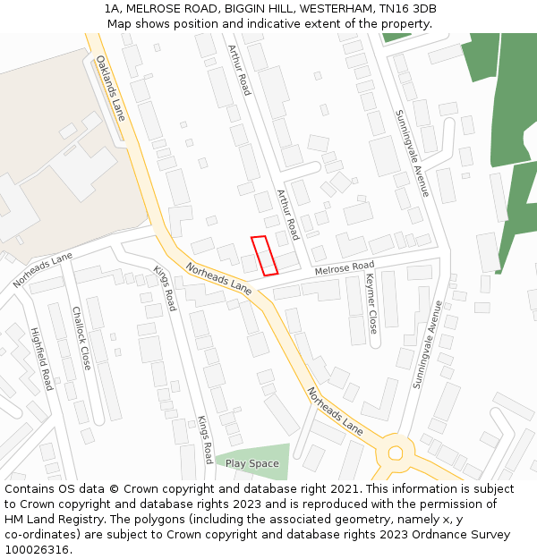 1A, MELROSE ROAD, BIGGIN HILL, WESTERHAM, TN16 3DB: Location map and indicative extent of plot