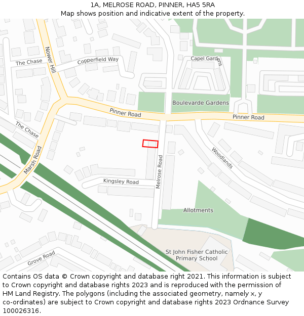 1A, MELROSE ROAD, PINNER, HA5 5RA: Location map and indicative extent of plot