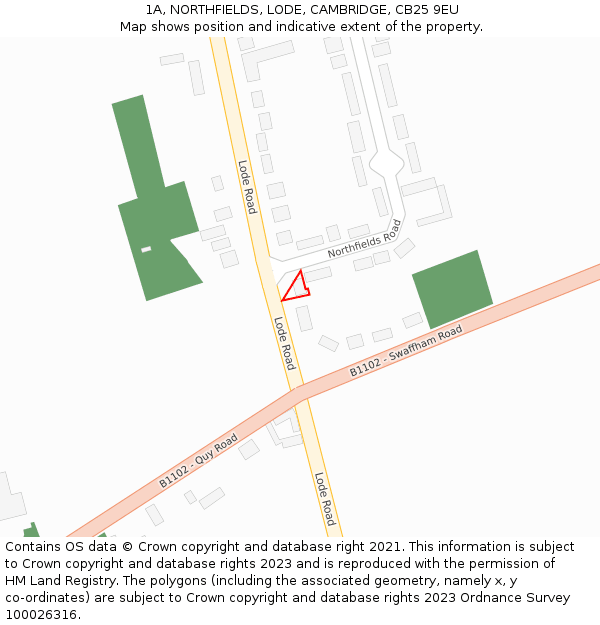 1A, NORTHFIELDS, LODE, CAMBRIDGE, CB25 9EU: Location map and indicative extent of plot