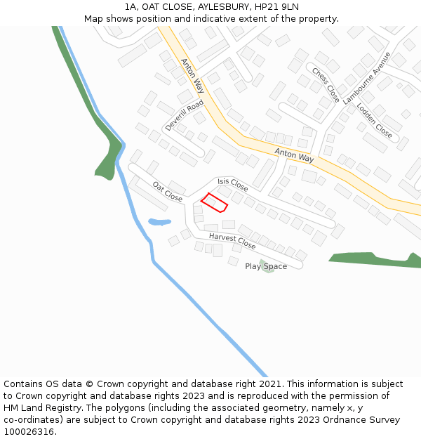 1A, OAT CLOSE, AYLESBURY, HP21 9LN: Location map and indicative extent of plot