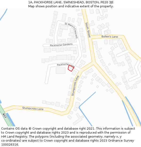 1A, PACKHORSE LANE, SWINESHEAD, BOSTON, PE20 3JE: Location map and indicative extent of plot