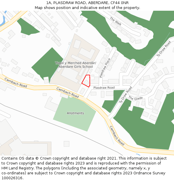 1A, PLASDRAW ROAD, ABERDARE, CF44 0NR: Location map and indicative extent of plot