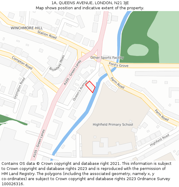 1A, QUEENS AVENUE, LONDON, N21 3JE: Location map and indicative extent of plot